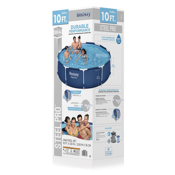 Bestway Steel Pro 10’x30″ Round Above Ground Swimming Pool Set with Filter Pump